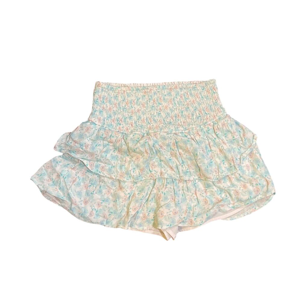 Cotton Candy Floral Smoked Tiered Skort Skirt SZ S Flirty Romantic Arsty Boho